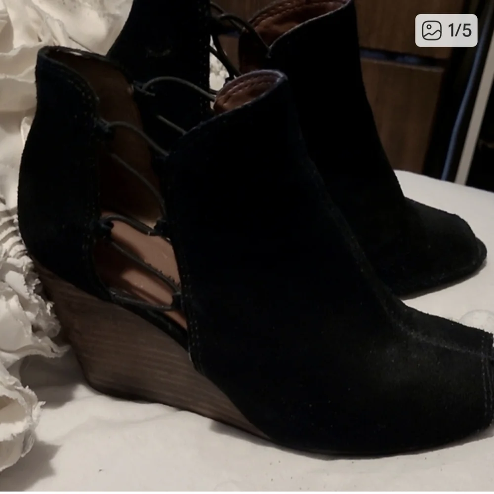 Lucky Brand Black Wedge Booties